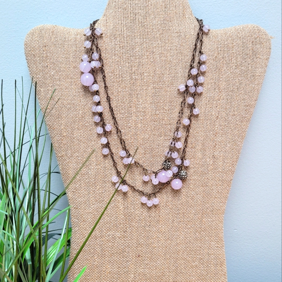 J. Crew | Pale Pink Beads On Antique Gold Chain Necklace